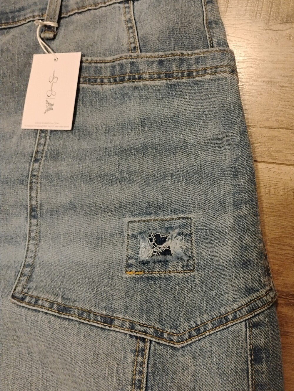 Jessica Simpson Cherry Barrel Utility Patch Jean in Medium Wash Size Plus 24W - Picture 6 of 16